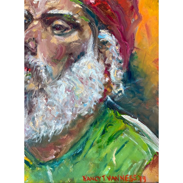 Textile Portrait of a Man, Contemporary Expressionist Oil Painting, by Van Ness For Sale - Image 7 of 11