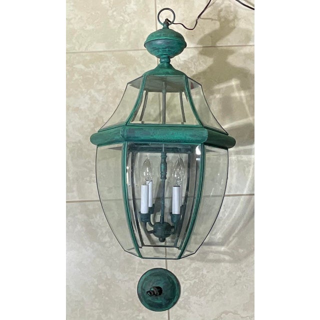 Large Vintage Solid Brass Hanging Lantern/Light Fixture-27”High X 15”.5 Wide For Sale - Image 11 of 12