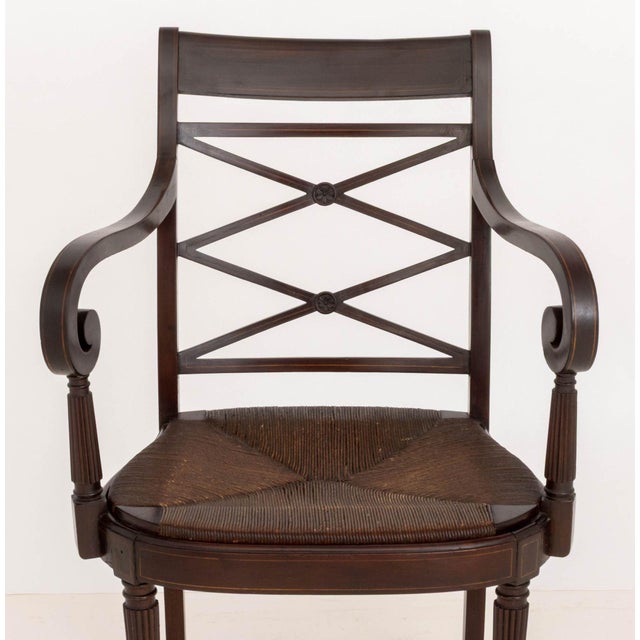 Regency Style Mahogany Arm Chair, With String Inlay to the Scroll Arms For Sale - Image 4 of 10
