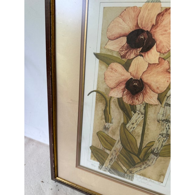 1970s Antique Framed Signed Print of Pink Flower For Sale - Image 11 of 12