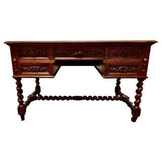 Victorian Golden Oak Green Man Desk, 1850 For Sale