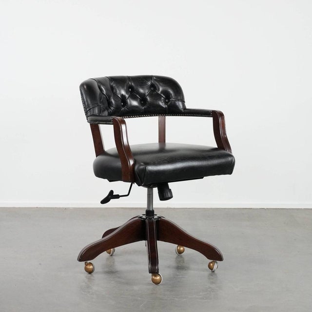 Chesterfield Office Chair in Cowhide Leather on Wheels For Sale - Image 18 of 18