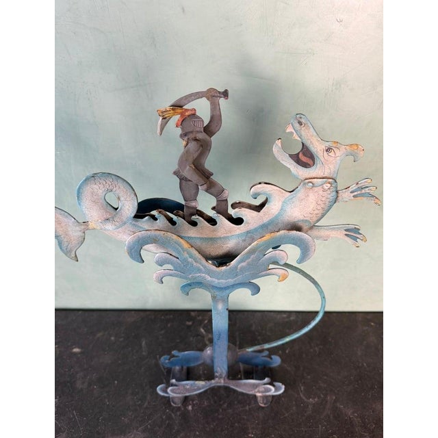 Whimsical Cast Iron Kinetic Figural Folk Art Toy With Knight and Dragon Motif For Sale - Image 9 of 9