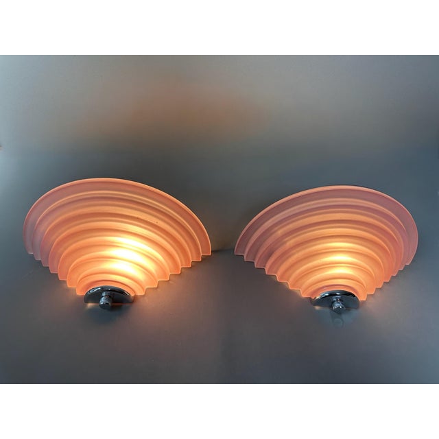 Postmodern Wall Sconces in Powder Pink Glass from Happy Lights, 1980s, Set of 2 For Sale - Image 4 of 9