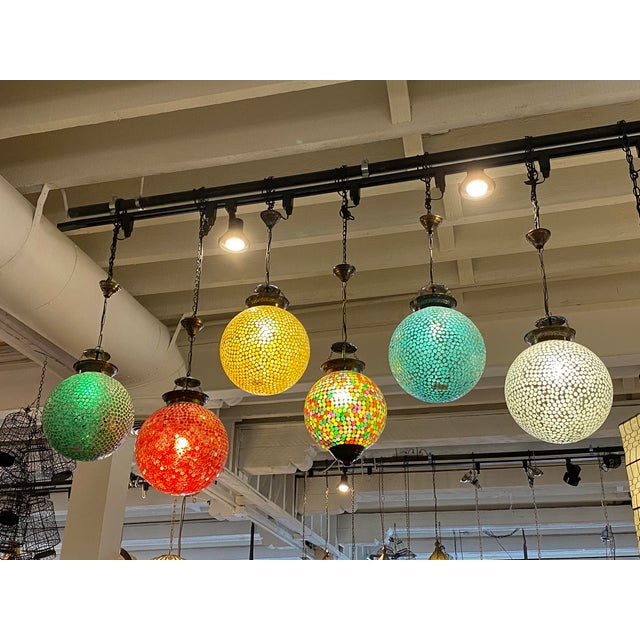 Early 21st Century Vintage Yellow Mosaic Boho Indian Globe Pendant Light Small For Sale - Image 5 of 6