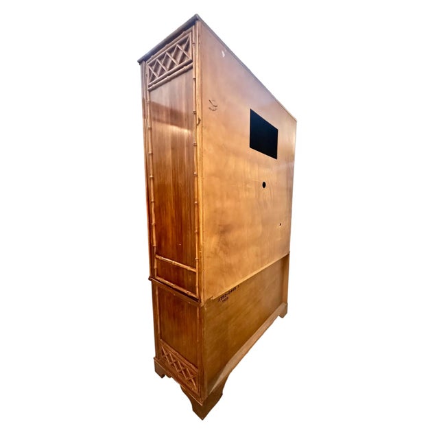 Chinoiserie 2000s Drexel Heritage Faux Bamboo Armoire Draws Doors Wood Chinoiserie Tv Cabinet Two Piece For Sale - Image 3 of 15