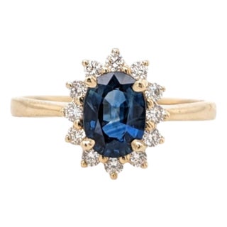 Blue Sapphire Ring With Diamond Accents: Solid 14k Gold, Oval 7x5mm, Size 6.75 For Sale