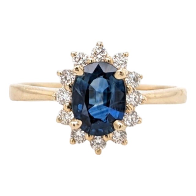 Blue Sapphire Ring With Diamond Accents: Solid 14k Gold, Oval 7x5mm, Size 6.75 For Sale