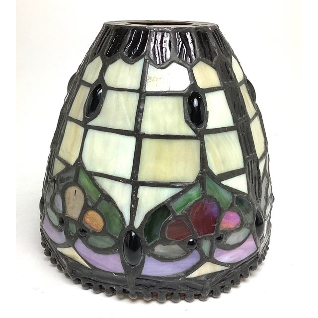 1990s Tiffany Style Slag Glass Lamp Shade Multicolor With Marble Glass For Sale - Image 4 of 7
