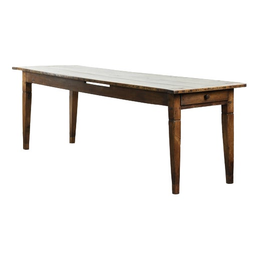 Antique Oak Dining Table with Walnut Top and Drawer For Sale
