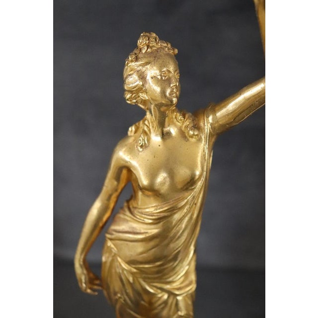 Sculptural Figures, Gilt Bronze on Alabaster Bases, Early 20th Century, Set of 2 For Sale - Image 6 of 18