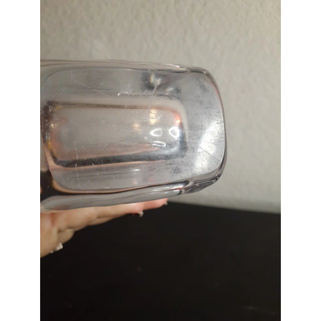 This is an EXQUISITE Artist Signed Skruf Sweden Clear Crystal 7" Vase. Has an Etched GIRL WITH GOOSE Figurine Procured at...