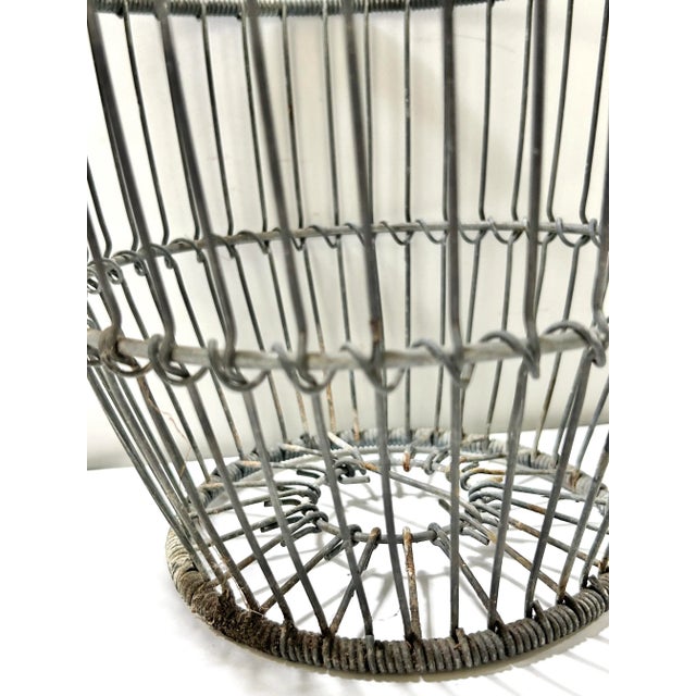 Metal 1920s Antique Zinc Wire Egg Gathering Basket With Handle For Sale - Image 7 of 8