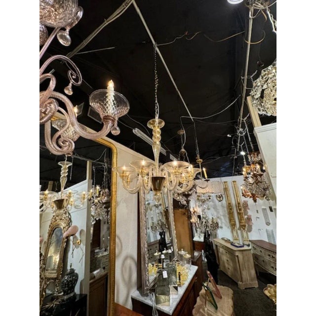 Mid-Century Modern Murano Gold 8-Light Chandelier For Sale - Image 3 of 7