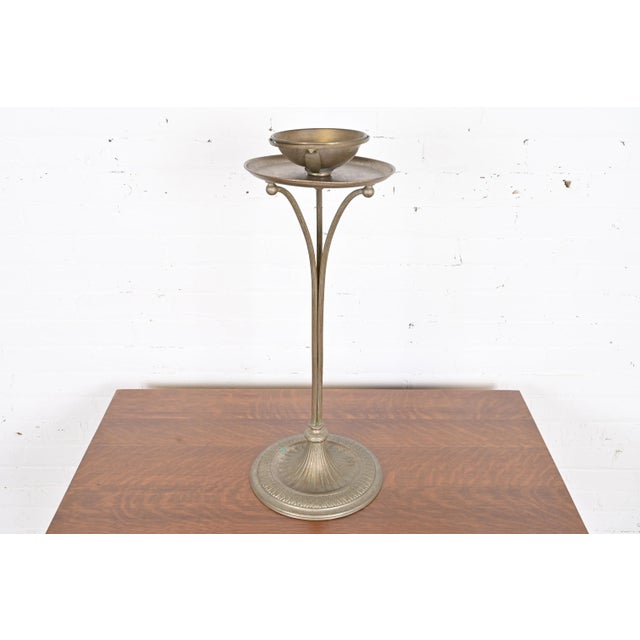 A gorgeous Art Deco period acid etched silver floor standing smoker's stand ash tray By Tiffany Studios New York, USA,...