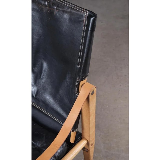 Animal Skin Safari Chair in Black Leather by Kaare Klint, 1960s For Sale - Image 7 of 13