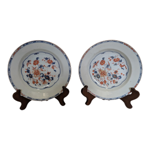 Pair of Antique Chinese Kangxi Yongzheng Porcelain Imari Plates Gilt Rim