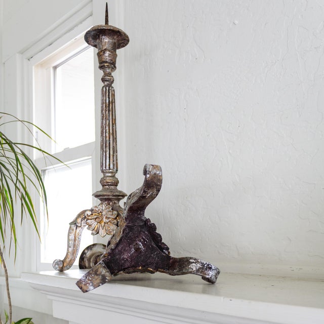 Silvered Giltwood Italian Baroque Altar Prickets Candle Stands 18th Century For Sale - Image 14 of 15