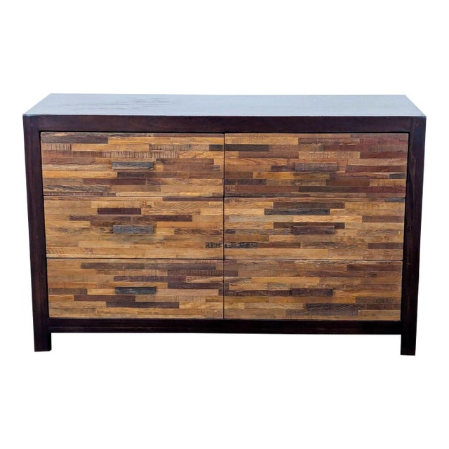 Environment Furniture Santomer Modern Rustic Wood 6-Drawer Dresser With Patchwork Front, Attributed For Sale