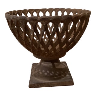 Vintage Mid 20th Century Victorian Cast Iron Lattice Gabel Bowl/Planter For Sale