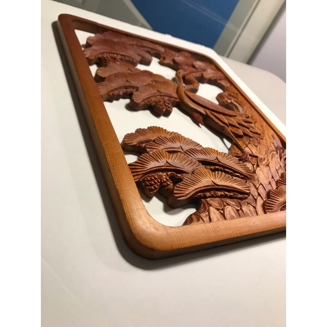 1920s Antique Japanese Hand Carved Wall Hanging Wood Panel For Sale - Image 5 of 7