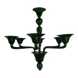 Contemporary Murano Glass Chandelier in Decò Style Decorated in Translucent Dark Green Color For Sale