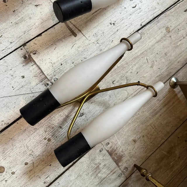 Two 1950s Stilnovo Style Mid-Century Modern Brass and Glass Wall Sconces For Sale - Image 11 of 12