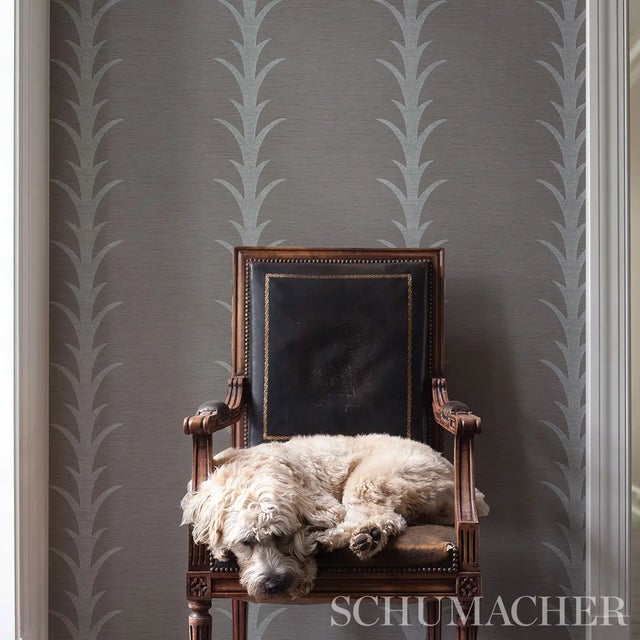 Contemporary Schumacher X Celerie Kemble Acanthus Stripe Vinyl Wallpaper in Grey For Sale - Image 3 of 5