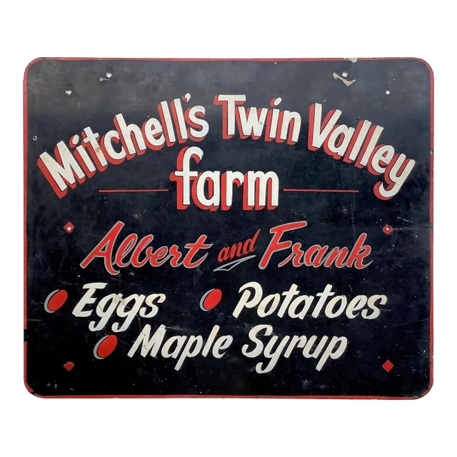 Vintage Metal Hand Painted Mitchell's Farm Stand Sign For Sale