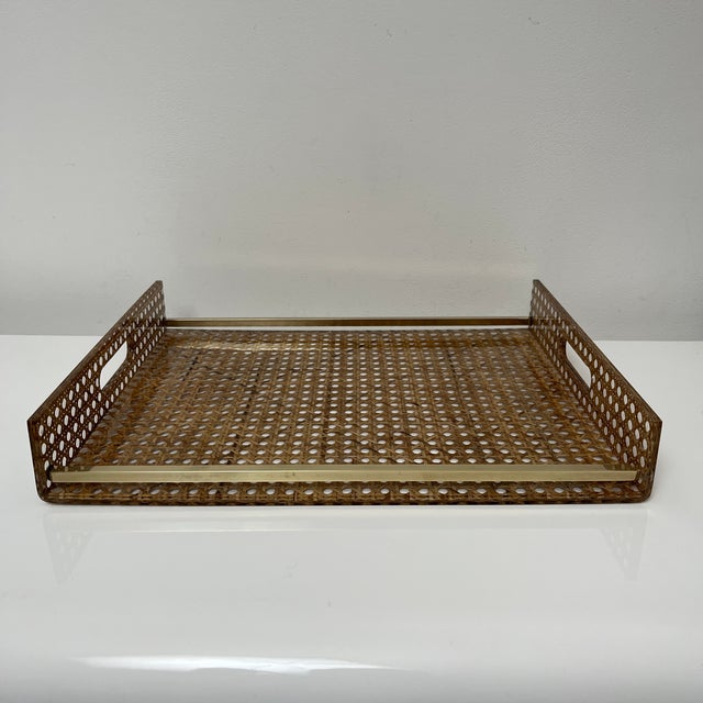 Serving Tray in Acrylic Glass, Cannage & Brass in the style of Christian Dior for Christian Dior For Sale - Image 11 of 14