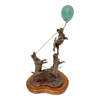 Jack Russells with Balloon' , Bronze Sculpture by T. Fredrick, 1992, #3 of 26 For Sale