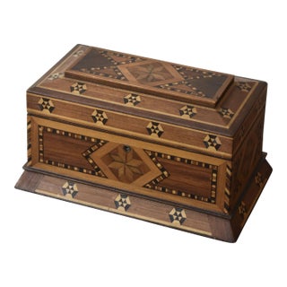 Vintage Parquetry Box With Removable Tray + Velvet Interior, Circa 1920s-30s For Sale