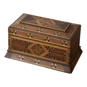 Vintage Parquetry Box With Removable Tray + Velvet Interior, Circa 1920s-30s