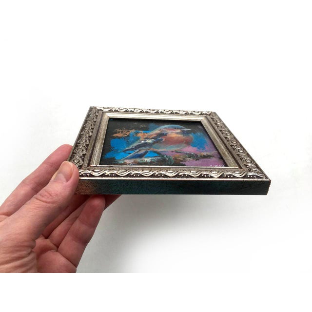 Blue Bird Painting Original Impressionist Oil by Valeriya Serova, Framed For Sale - Image 8 of 11