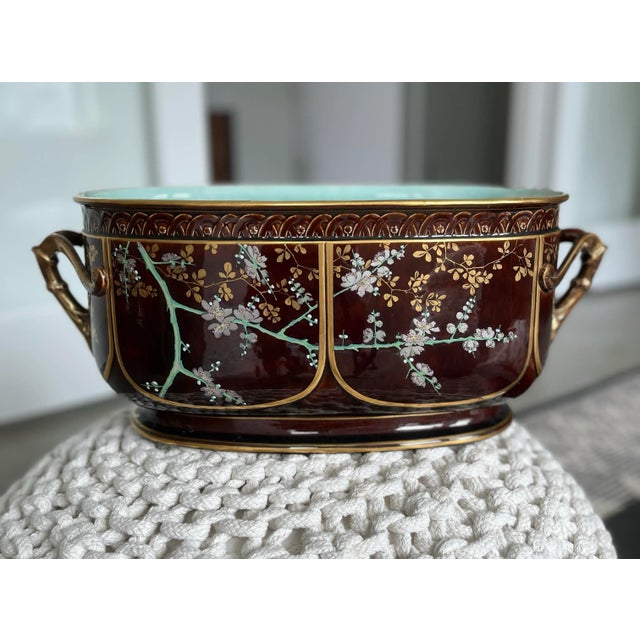 1800s French Choisy Le Roi Jardiniere With Hand-Painted Birds, Botanicals, and Gilt Detail For Sale - Image 10 of 12