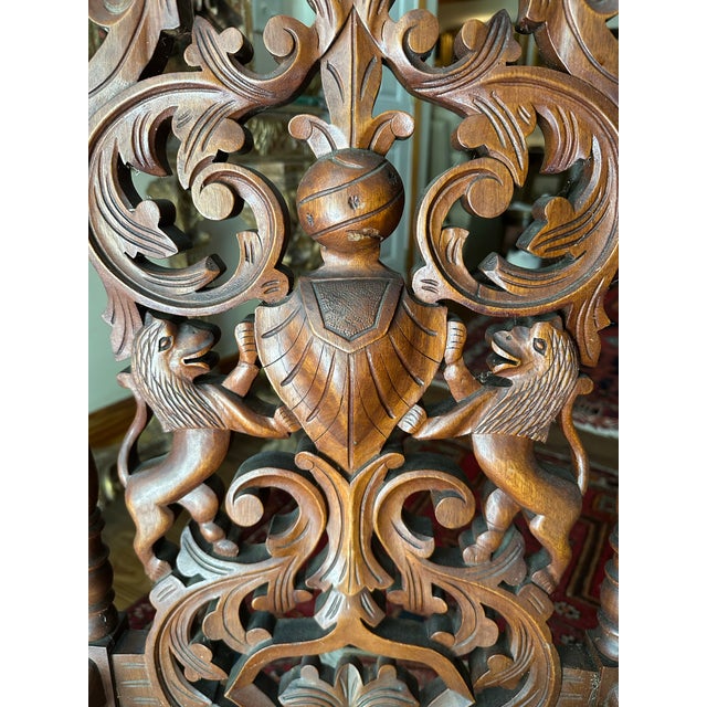 19thC Victorian Renaissance Revival Carved Walnut Armorial Slipper Chair. For Sale - Image 10 of 11