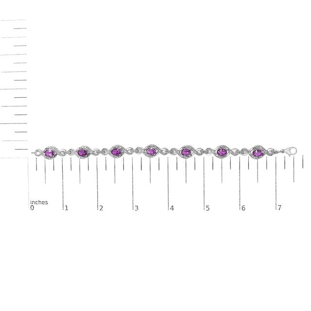 Early 21st Century .925 Sterling Silver 1/10 Cttw Natural Round Diamond and 7X5MM Oval Amethyst Cross Tennis Bracelet (I-J Color, I1-I2 Clarity) - 7" For Sale - Image 5 of 5