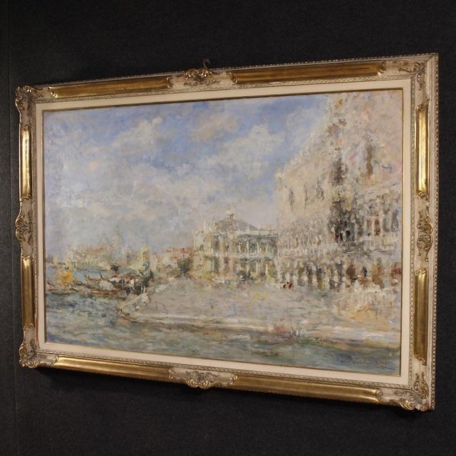 Luigi Mantovani, View of Venice with the Doge's Palace, 1920, Oil on Canvas For Sale - Image 12 of 16