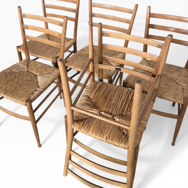 Vintage Rush Seat Ladderback Dining Chairs by Gio Ponti, 1970s, in Flawless conditions. Designed 1970 to 1979
