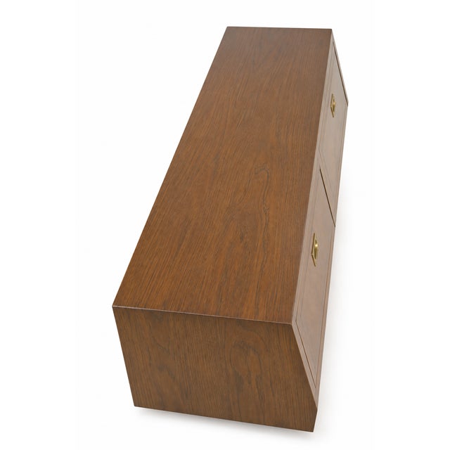 Wood Henredon Campaign-Style Queen Headboard With Built-in Storage – Oak & Brass– Mid-Century Modern For Sale - Image 7 of 12