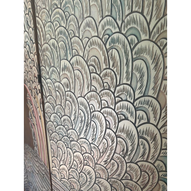 Maitland - Smith Maitland Smith Folding Screen With a Gold Leaf and Peacock Design For Sale - Image 4 of 9