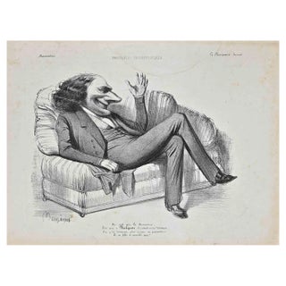 Benjamin Roubaud, Portrait of Charles Philipon, Lithograph, 19th Century For Sale