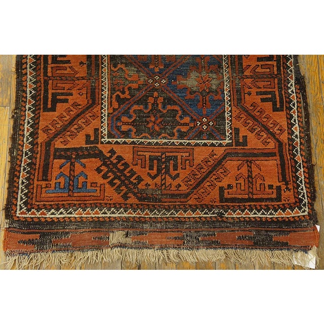 Early 20th Century 1900s Brown Geometric Tribal Antique Baluch Turkman Rug 3' X 5'4" Handknotted Wool Carpet For Sale - Image 5 of 6