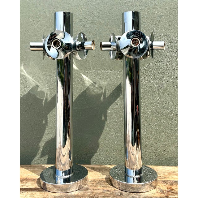Vintage Polished Chrome Lamps After Sonneman - A Pair For Sale - Image 9 of 12