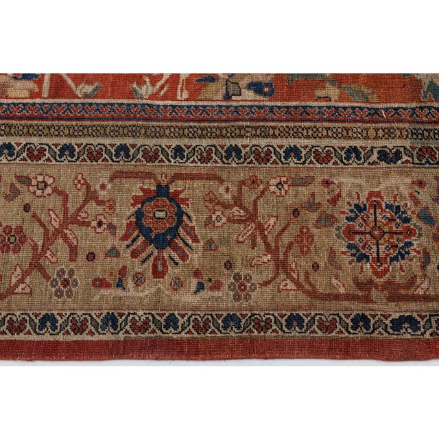 Authentic 19th Century Persian Sultanabad Red Handmade Wool Rug For Sale In New York - Image 6 of 8