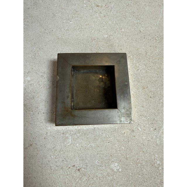 Vintage Brushed Metal Square Catchall Tray With Patina For Sale In Los Angeles - Image 6 of 6