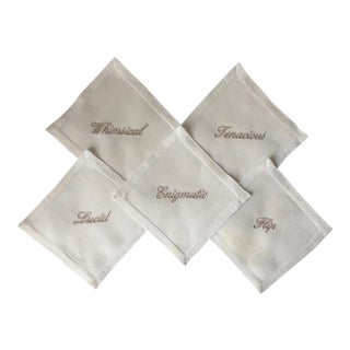 5 Humorous Linen Cocktail Napkins For Sale