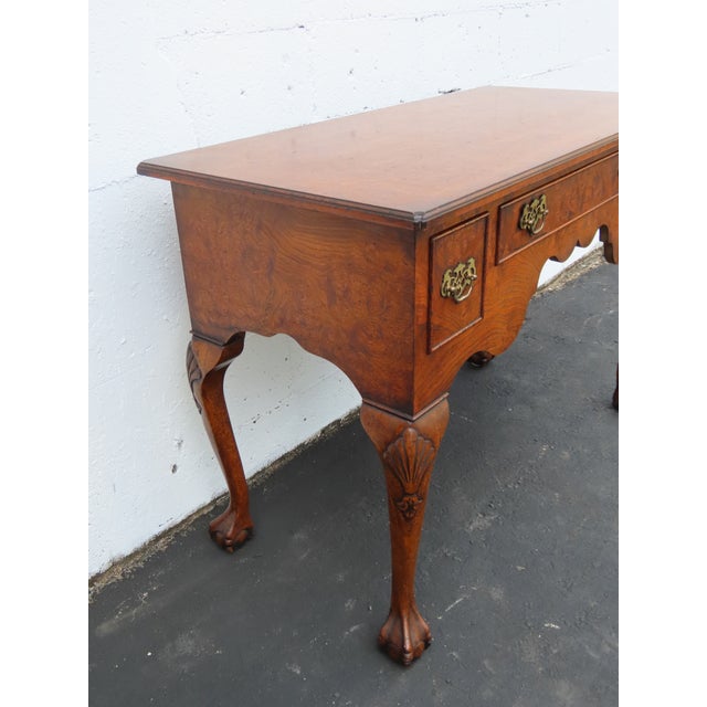 Wood Early 1900s Ball and Claw Feet Burlwood Writing Office Desk 6392 For Sale - Image 7 of 18