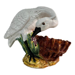 Mid 20th Century Large Majolica Swan Planter or Cache Pot in the Barbotine Style For Sale