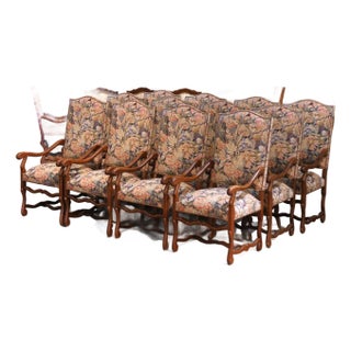 Louis XIII Style Oak Dining Room Armchairs With Tapestry Upholstery, Set of 12 For Sale